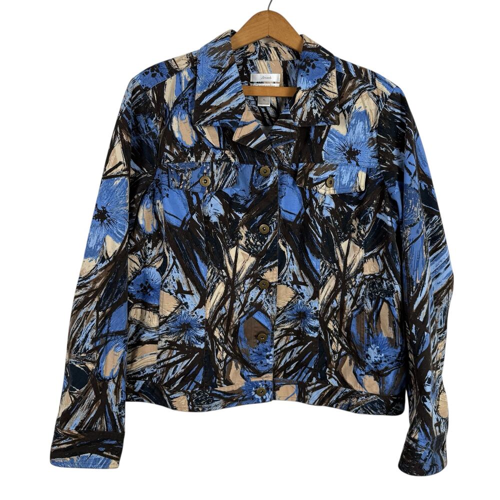 Christopher & Banks Women Floral Jacket Size XL Stretch Boho Artsy Retro Office‎